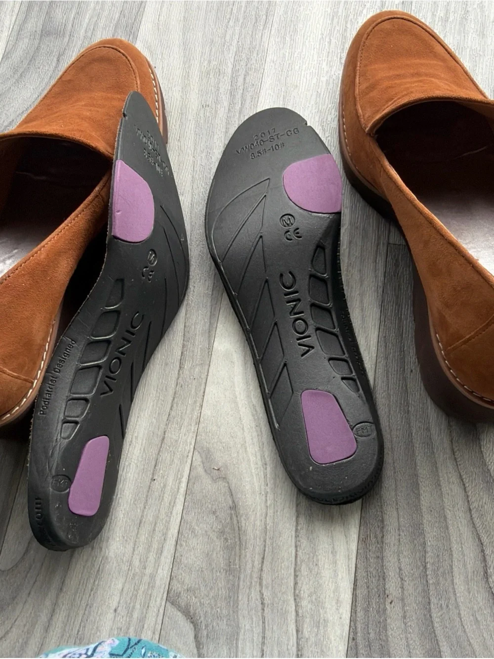 Vionic Suede Wedge Loafers in Cognac Brown